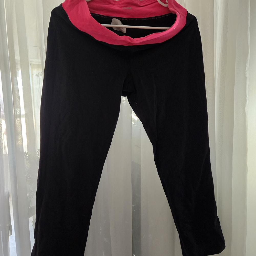 Fila Black Leggings with Bright Pink Waistband